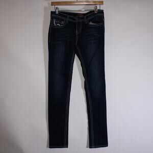 12K Medium Wash Straight Jeans With Pocket Embroidery And Sequins Size 7